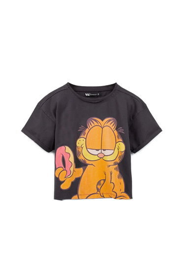 Garfield Womens/Ladies Enzyme Washed Crop T-Shirt - Charcoal/Orange