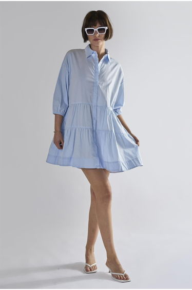 Light-Blue Collared-Skater-Mini-Dress