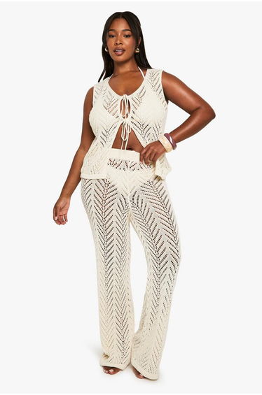 Plus Beach Knit Wide Leg Trouser - ecru