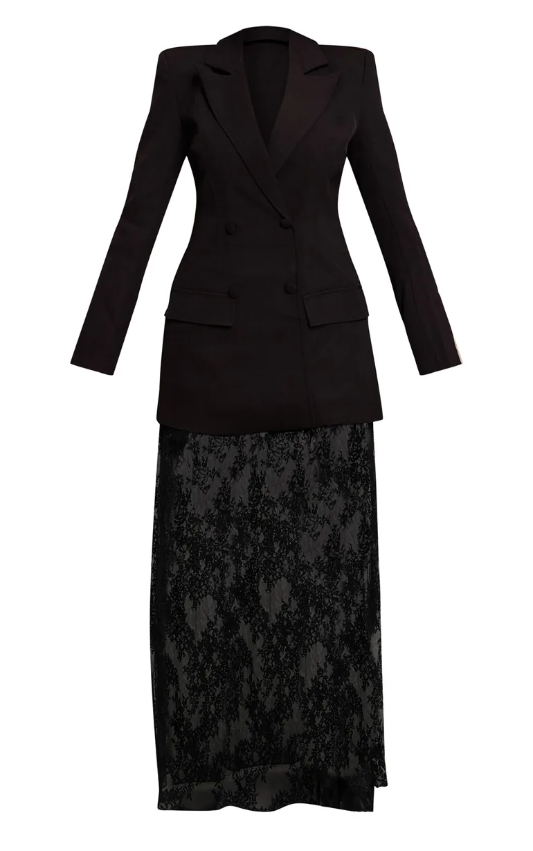 Shape Black Lace Hem Blazer Dress Prettylittlething : Evening Dresses : VogaCloset Oman Shape Black Lace Hem Blazer Dress Prettylittlething : Evening Dresses : VogaCloset Oman