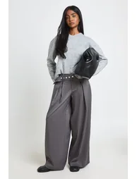 Knitted V Neck Jumper - light grey