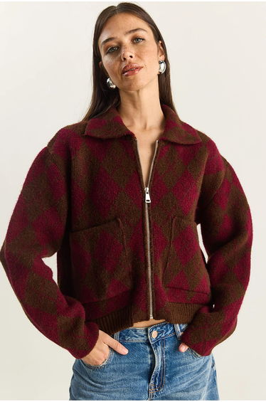 LUCCI Thick Jacquard Knit Cardigan with Zipper