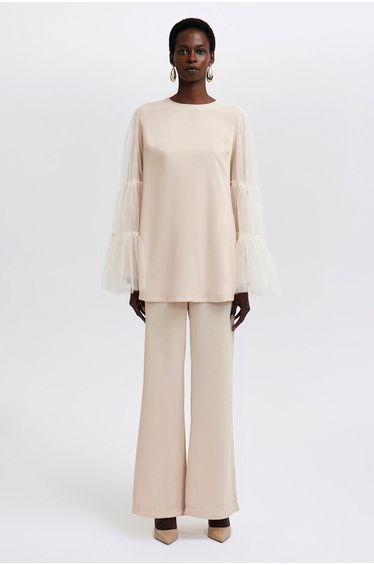 TULLE SLEEVE DETAILED TUNIC TROUSERS SET
