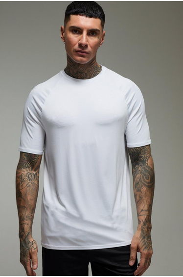 Tall Man Active Lightweight Essentials Gym Regular Fit Raglan T-shirt - white