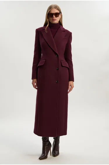 Wool Blend Tailored Fitted Maxi Coat