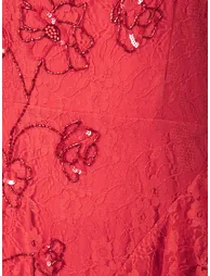 Maya Red Embellished Halter Neck Lace Maxi Dress - 4