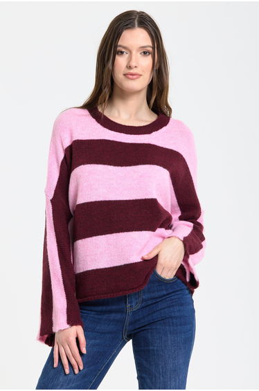 Pink Burgundy Stripe Wool Blend Jumper