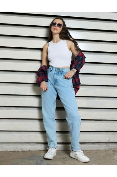 High Rise Mid Wash Regular Fit Jeans