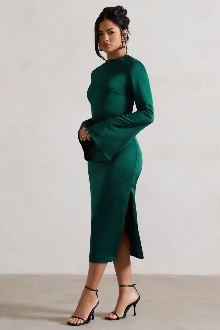 bottle green long sleeve dress Melissa Hunter Green Long Sleeve Maxi Dress