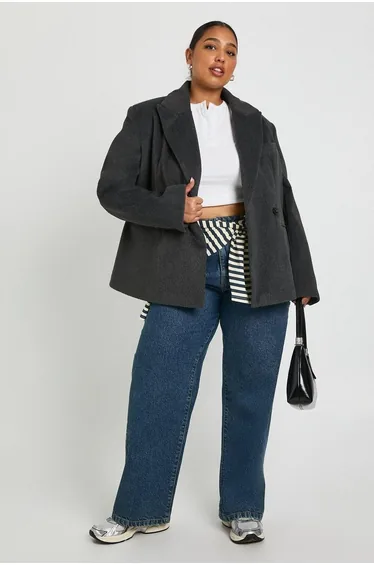 Plus Single Breasted Oversized Blazer - charcoal