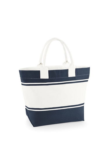 Quadra Contrast Panel Canvas Tote Bag - Navy/Off White