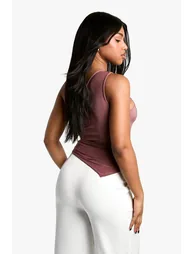 Double Layer Slinky One Shoulder Asym Hem Top - mauve - 2