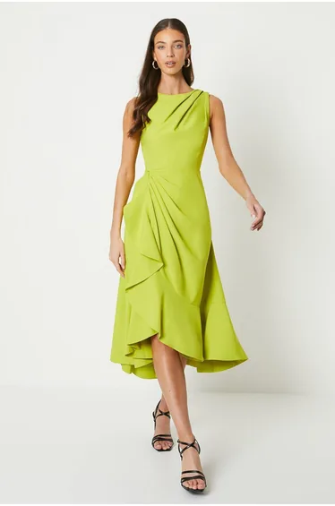 Crepe Ruffle Dress With Low Back