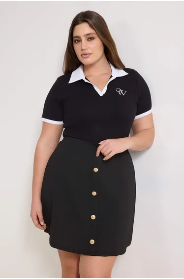 Black Accessory Detailed Bell Cut Plus Size Skirt
