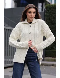 Hair Braid Cardigan - Ecru - 1