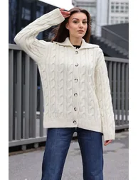 Hair Braid Cardigan - Ecru - 2