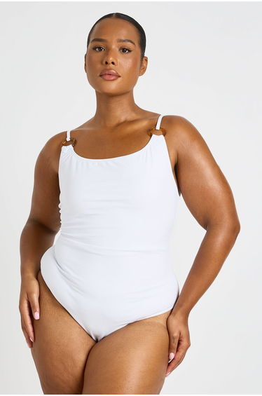 Plus Trim Detail Scoop Neck Swimsuit - white