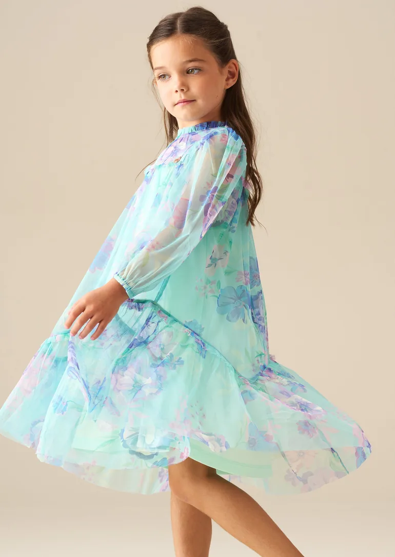 Beatrice Mint Mesh Frill Daisy Print Dress - 1