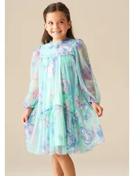 Beatrice Mint Mesh Frill Daisy Print Dress