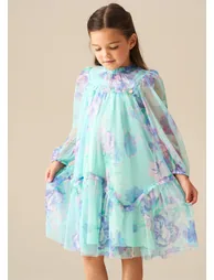 Beatrice Mint Mesh Frill Daisy Print Dress - 4