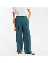 Wide Leg Linen Trousers with Pleats - 1