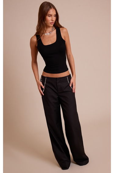 Black Studded Swirl Low Rise Trousers