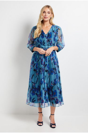 Petite Mesh Pleated Twist Waist Midi Dress