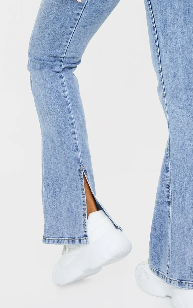 Vintage Wash Seam Back Split Hem Wide Leg Flares - 3