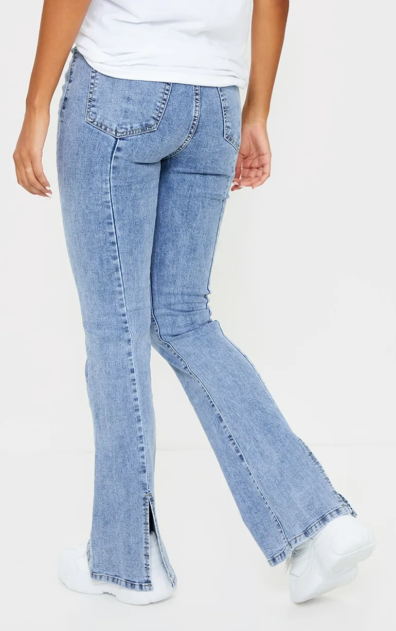 Vintage Wash Seam Back Split Hem Wide Leg Flares - 2