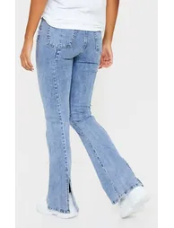 Vintage Wash Seam Back Split Hem Wide Leg Flares - 2