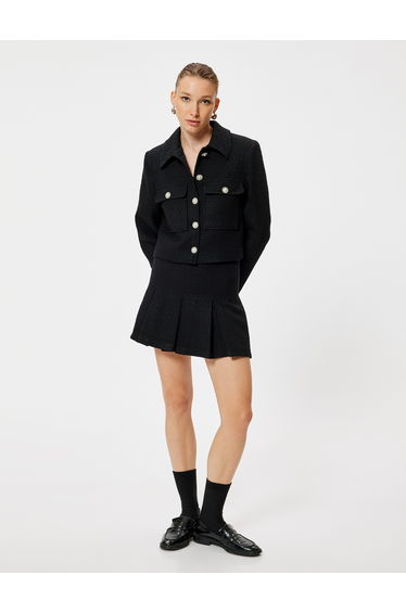 Tweed Pleated Mini Skirt