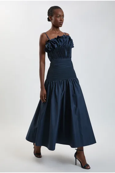 Taffeta Ruffle Detail Maxi Dress