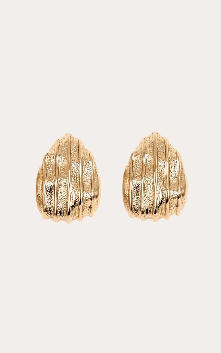 Gold Textured Rib Medium Stud - 1