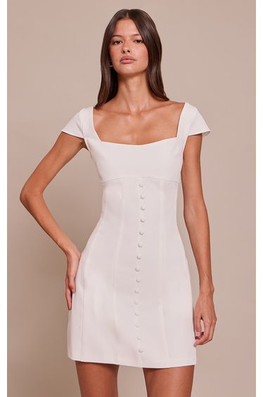White Tailored Woven Button Detail Shift Dress