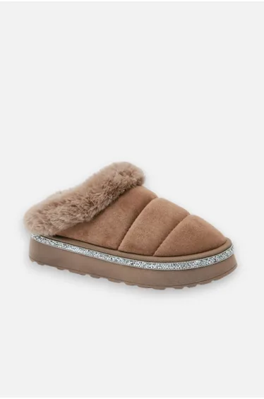 Lemonade Crystal Trim Soft Touch Slippers Brown