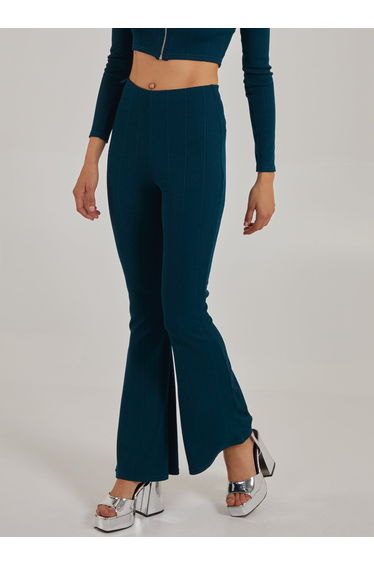 Wide Ribbed Flare Trousers