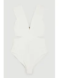 Bandage Textured V Neck Swimsuit - 3
