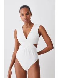 Bandage Textured V Neck Swimsuit
