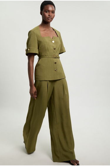 Viscose Blend Wide Leg Tailored Trouser