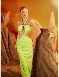 Eryssa Halterneck Cutout Ruched Maxi Dress - 2