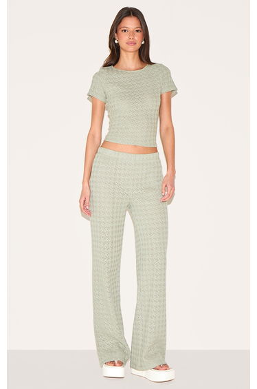 Sage Green Textured Straight Leg Trousers
