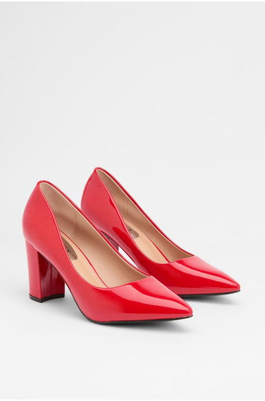 Elaina Faux Leather Block Heel Court Shoes