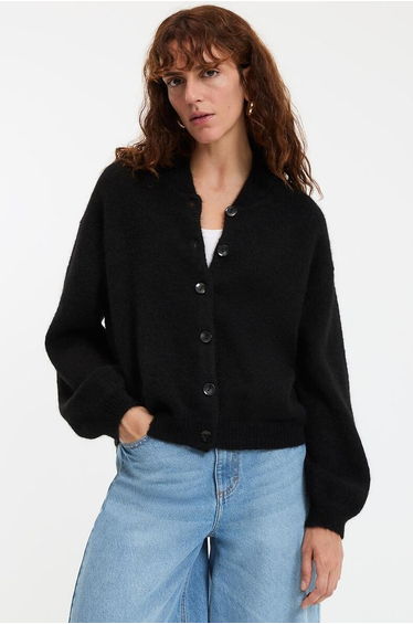 High Neck Cardigan in Chunky Alpaca Blend Knit