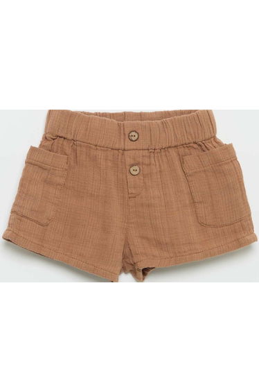 Cotton Shorts with 2 Patch Pockets BROWN