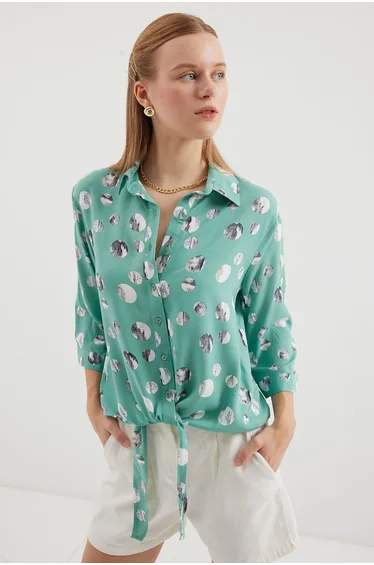 Tie Front Patterned Shirt