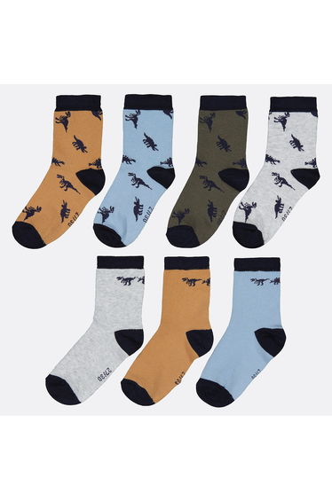 Pack of 7 Pairs of Socks, Dinosaur Print