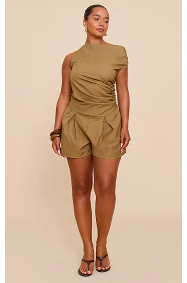 SHAPE khaki Woven Ruched One Sleeve PLAYSUIT