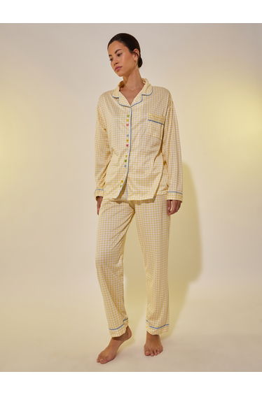 Checked Long Sleeve Shirt and Pyjama Set