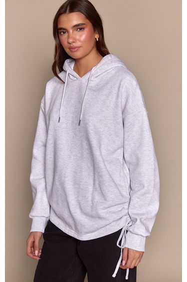 Ash Grey Ruched Side Oversized Hoodie