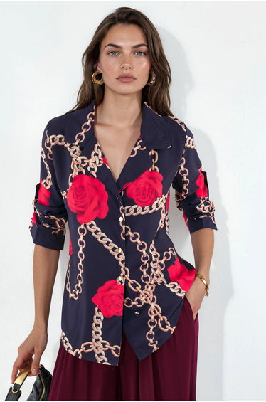 MSN Floral Crepe Button-Front Shirt